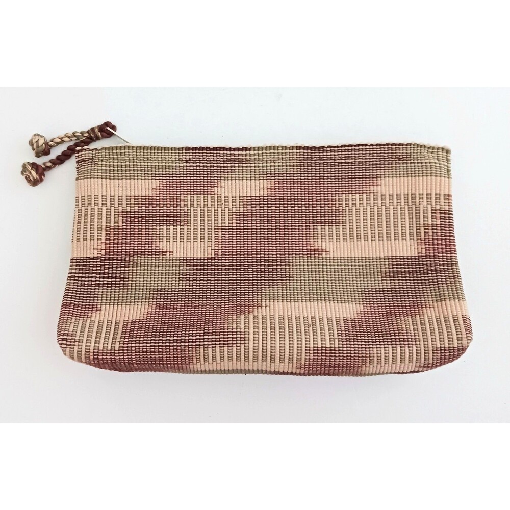 NEW Narda Hand Woven Dyed Lg Clutch Bag Tan/Brown/Green 12X7 Zip Top